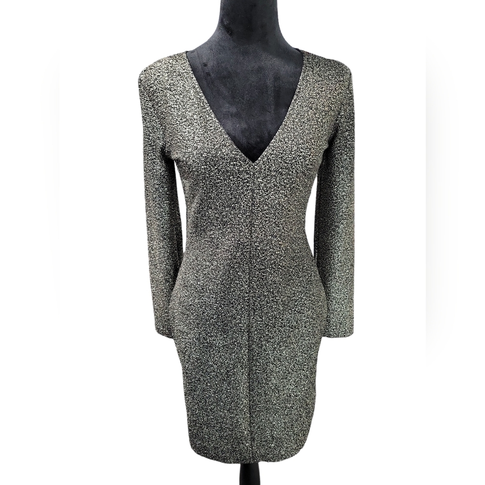 Design Lab Lord & Taylor Gold And Black Sparkly Bodycon Dress Medium